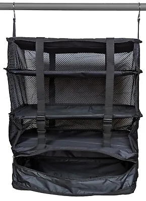 New Black Nylon Hanging Travel Storage Unit Camping Shelves Wardrobe Organiser • £9.98