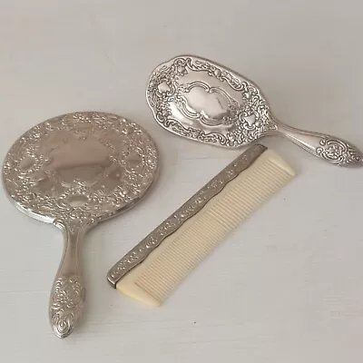 £6.50 • Buy VINTAGE DRESSING TABLE VANITY SET - MIRROR, BRUSH, COMB - Silver Plated