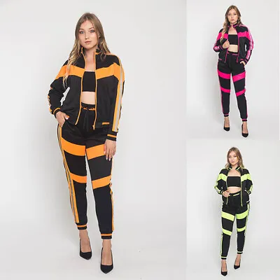 $35.95 • Buy Women's Reflective Neon Stripe Outfits Sweatshirt And Pants Tracksuit  Set VL213