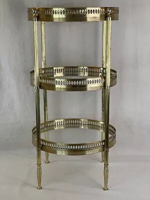 French Mid Century Vintage Gold Brass & Glass Side Table/Plant Stand/Bar Table • $795