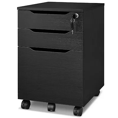 $109.99 • Buy Rolling Vertical Filing Cabinet Wood 3 Drawer File Cabinet Home Office Furniture