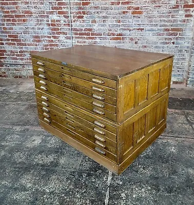 Hamilton Vintage Oak Double Stack 10 Drawer Flat File Map Cabinet • $5525