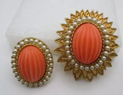 $25 • Buy VTG Emmons Massive Cabochon Faux Pearl Brooch Pin & Ring SET