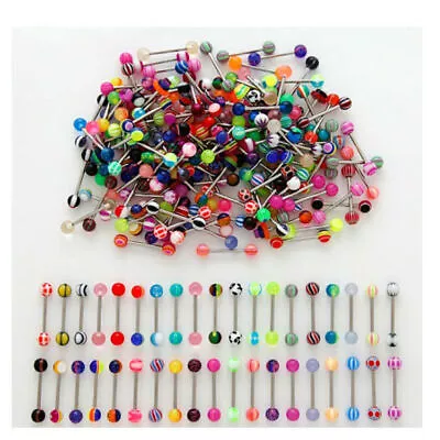 $8.75 • Buy Wholesale 100 Lot 14g Tongue Rings Bar Balls Barbell Body Piercing Jewelry NEW