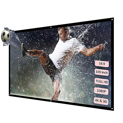 100-inch HD Projection Screen Foldable Wall Mounted 16:9 Projector Screen Movies • £6.33