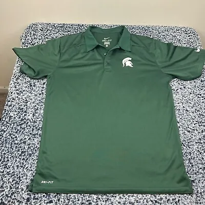 Nike Michigan State Spartans Polo Shirt Mens Medium Green Dri Fit  NCAA • $17.99