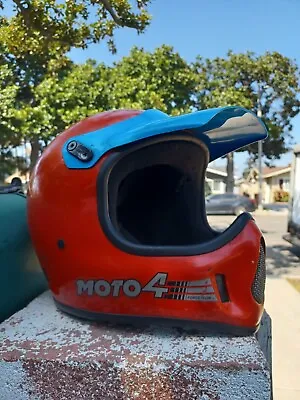 Vintage 80s Bell Moto 4 Motocross BMX Racing Helmet Red Force Flow  • $109.99