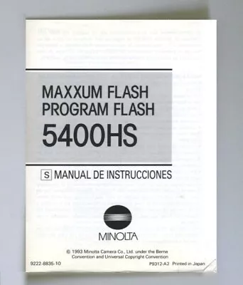 Minolta 5400HS Maxxum Flash Program Flash Instruction Manual Original (Spanish) • $11.95