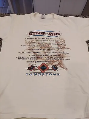 VTG 90s Rules Of The Ride Rodeo Bulls Ride Art Promo T Shirt L Single Stich • $8