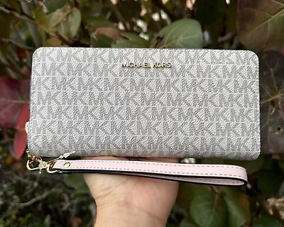 Michael Kors Jet Set Travel Large Continental Wallet Wristlet MK Vanilla Pink • $74