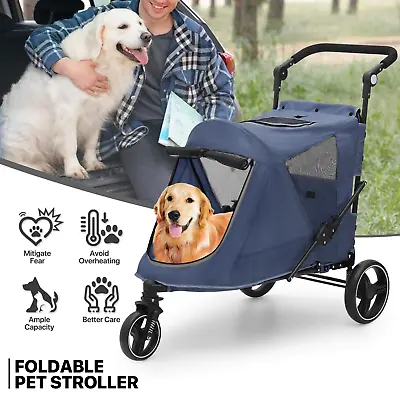 Foldable Dog Stroller Breathable Pet Travel Carrier Cart W/Foot Activated Lock • $123.99