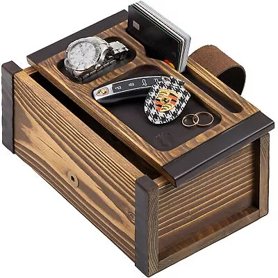 Decorative Wooden Box With Valet Tray Lid - Mens Entryway Desk Organizer For ... • $29.34