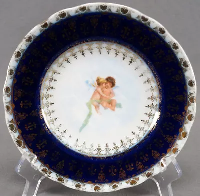 Victoria Austria Neoclassical Cherubs Clouds Cobalt & Gold 7 3/8 Inch Plate • $15