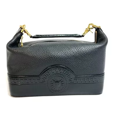 VERSACE Sunburst Hand Bag Vanity Bag Pouch Leather Black/GoldHardware • $298