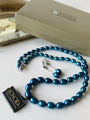 BEAUTIFUL SIGNED HONORA BLUE PEARL NECKLACE & EARRINGS SET (Boxed With Pouch) • £35