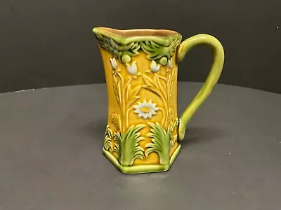 J Willfred Small Majolica Pitcher  Leaves & Flowers Motif For Sadek Import 4.5”H • $10.69