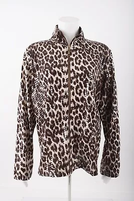 Erin London Womens Jacket Full Zip Leopard Shimmer Size L Tan Brown Black  • $19.99