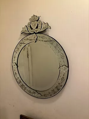Vintage Venetian Glass Mirror Engraved And Beveled Glass 29”-23” • $475