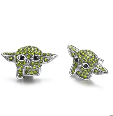 Pair BABY YODA Star Wars Green Crystal Earrings Stud Mandalorian Christmas BOXED • £6.45
