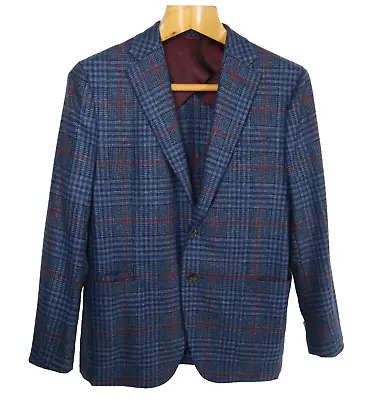 Luciano Barbera Sport Coat Mens 54 EU 100% Cashmere Checked Navy Blue Red • $827