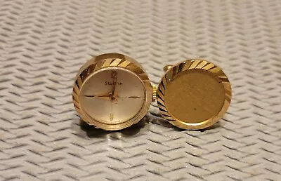 Vintage Swank Fashion Time Watch Cufflinks Gold-Tone Swiss Made Not Working • $15