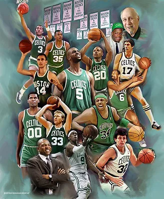 BOSTON CELTICS LEGENDS 15 All-Time Greats 20x24 Art POSTER Print 1950s-2000s • $29.74