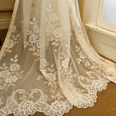 Romantic Embroidery Sheer Tulle Luxury Glitter Net Mesh Drape Curtain 1 Piece • $23.74