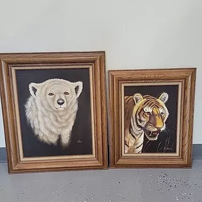 Portrait Prowling Tiger & Polar Bear Vintage Original Oil Painting Cutrona  • $99.99