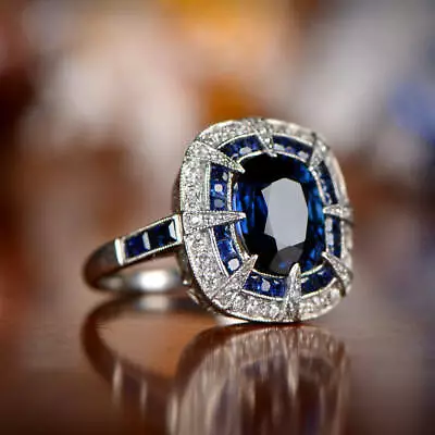 2Ct Lab Created Blue Sapphire Halo Womens Anniversary Ring 14K White Gold Plated • $83.99