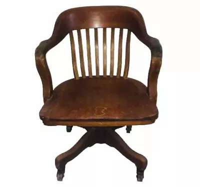 1920 SIKES Banker Lawyer Swivel Roll Tilt Office Arm Chair Oak Mission Deco USA! • $575