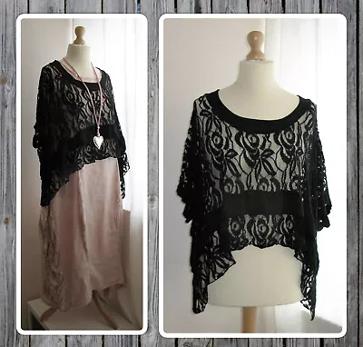 Bnwt Quirky Lagenlook Black Lace Batwing Cropped Overtop  Osfa Plus • £26.99