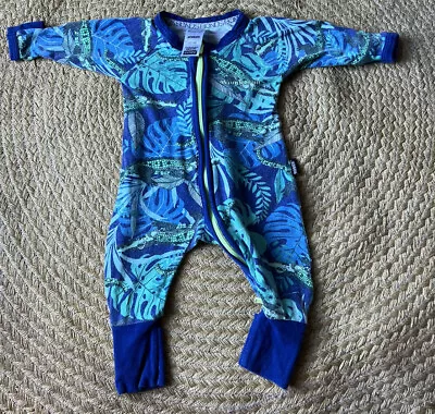 Bonds Baby Airlie Croc Crocodile Leaves Blue Green Zip Wondersuit Size Newborn • $15