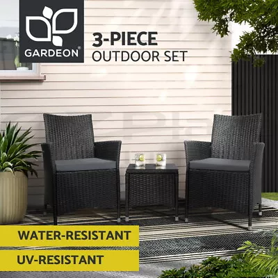 Gardeon Patio Furniture Outdoor Furniture Set Chair Table Garden Wicker Black • $171.95