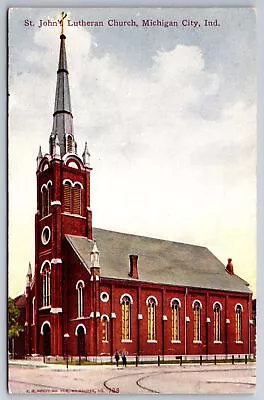Michigan City Indiana~St John's Lutheran Church~c1910 Postcard • $13