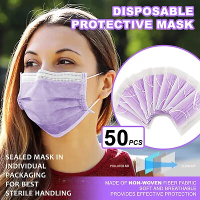 [Individually Wrapped] 50 Pc PURPLE Disposable Face Mask 3-Ply Non Medical Cover • $9.99