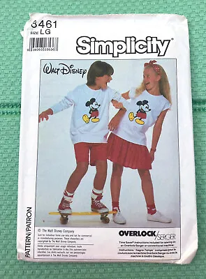Simplicity 8461 Mickey Mouse Shorts Skirt Top Sewing Pattern Child Sz L 12 Uncut • $9.95