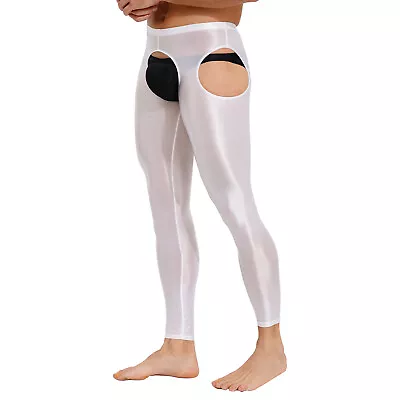 US Men's Glossy Stretchy Compression Pants Hollow Out Tights Pants Long Johns • $11.69