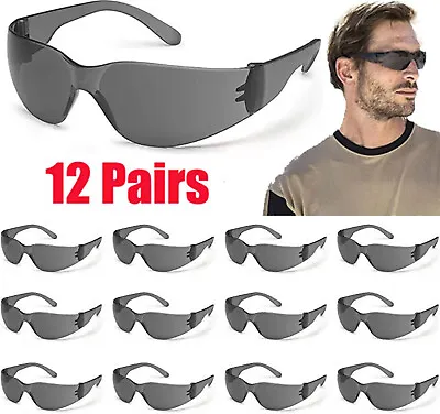 12 PAIR Lot Pack Safety Glasses Protective Grey SMOKE Lens Sunglasses Work Z87 • $11.89