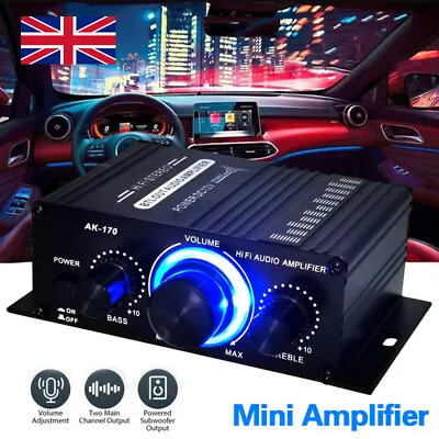 DC 12V HiFi Power Amplifier Mini Small Audio Digital Stereo Car Home FM Bass AMP • £9.45