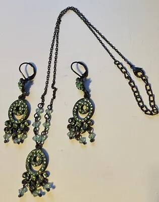 Green Beaded Sequinned Cluster Necklace Pierced Earring Set By Accessorize • £14.99