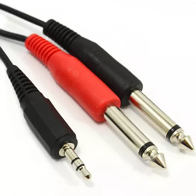 5m 3.5mm Stereo Jack To 2 X 6.3mm Mono Jacks Audio Cable Lead • £4.20