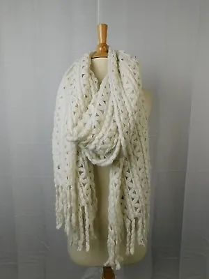 $15.99 • Buy Steve Madden Braided Bunch Oversize Knit Tassel Wrap Scarf Ivory #4277