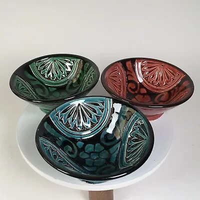 Moroccan Pottery Bowls Set Of 3 Dipping Sauce Nut Sugar Candy Redware Small 4” • $18.95