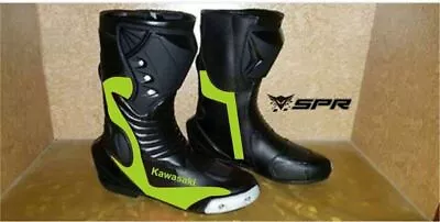 Kawasaki Motorcycle Riding Boots Genuine Leather Motorbike Racing Shoes Botas • £119.99