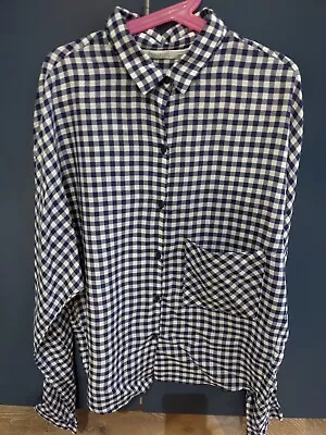 Gingham Check COLLARED Crop Shirt From ZARA: SIZE: XS: BLUE MIX • £5.99
