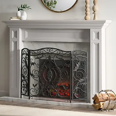 Waterbury Traditional Iron Fireplace Screen Silver On Black • $169.99