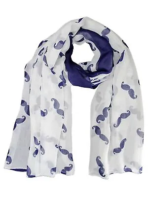 Navy & White Sheer Mustache Print Scarf • $18.99