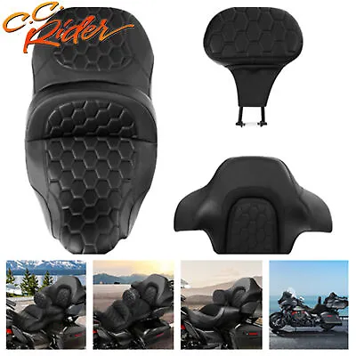 C.C. RIDER Two-Up Seat/Rider Pad/King Backrest Fit For Harley Touring Road Glide • $119