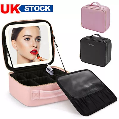 Makeup Bag Travel Large Cosmetic Bag Case Organizer With LED Light & Mirror UK • £17.99