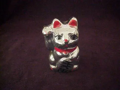 Japan Style Platinum Porcelain Maneki Neko Lucky Cat 3   Excellent • $11